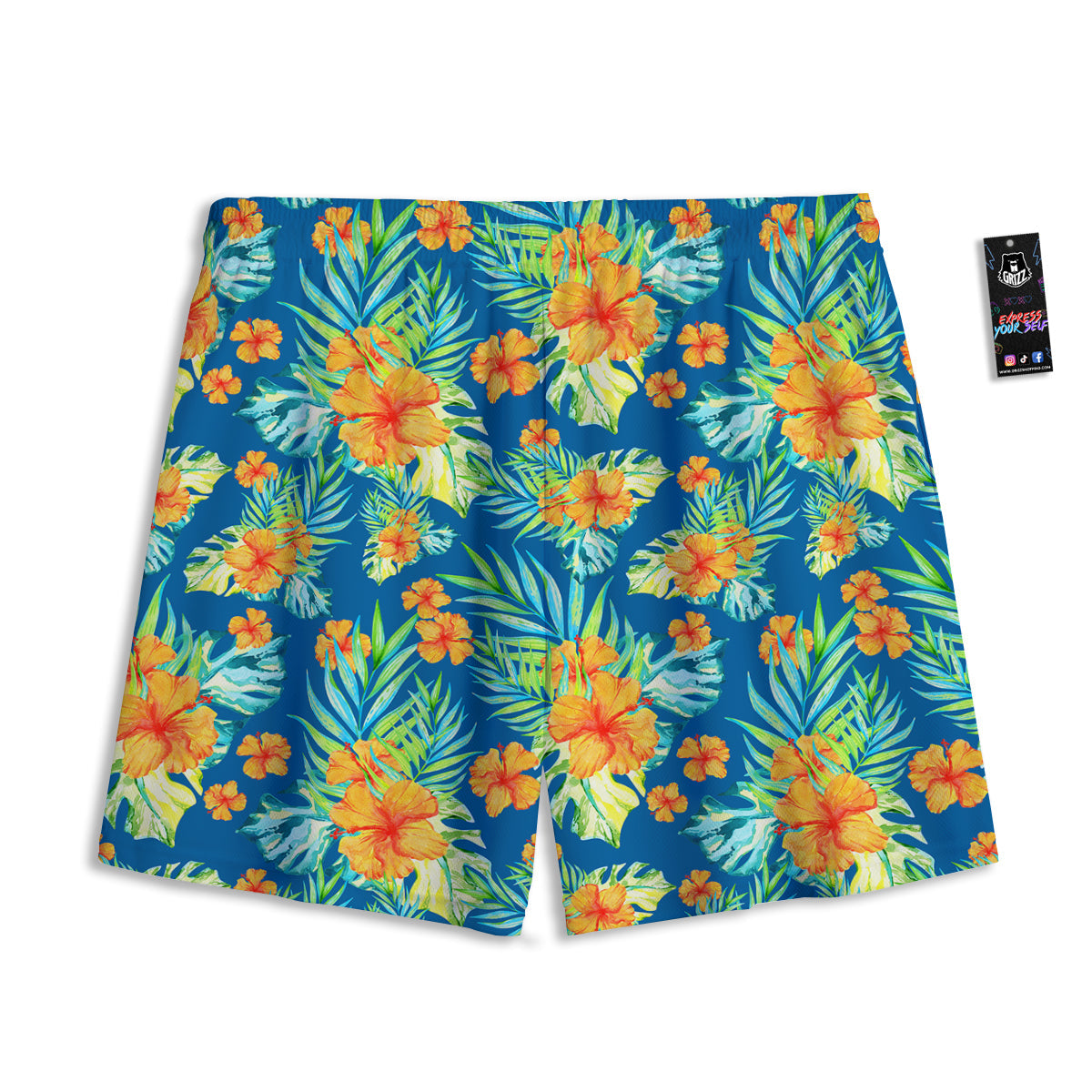 Tropical Hawaiian Blue Orange Print Pattern Mesh Shorts
