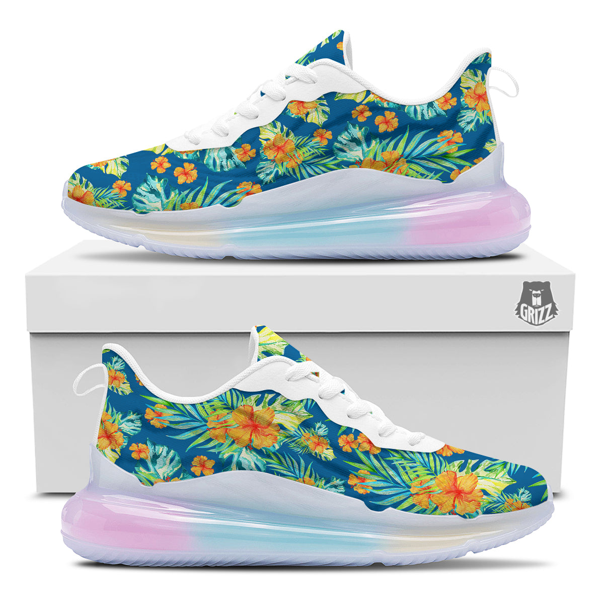 Tropical Hawaiian Blue Orange Print Pattern Running Sneakers-grizzshop