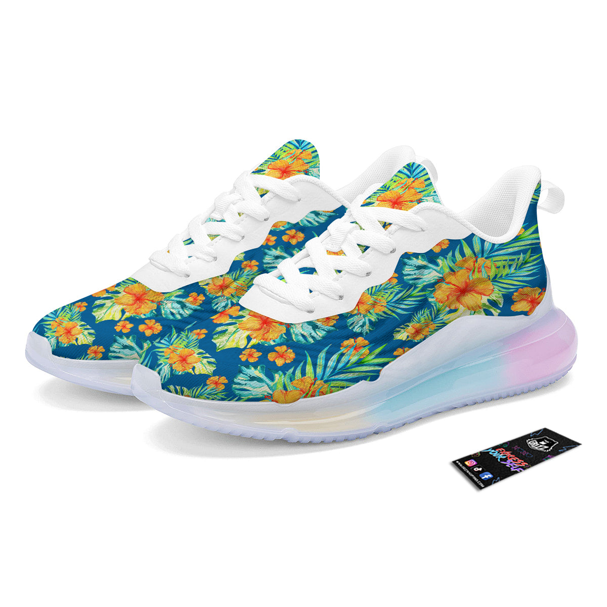 Tropical Hawaiian Blue Orange Print Pattern Running Sneakers-grizzshop