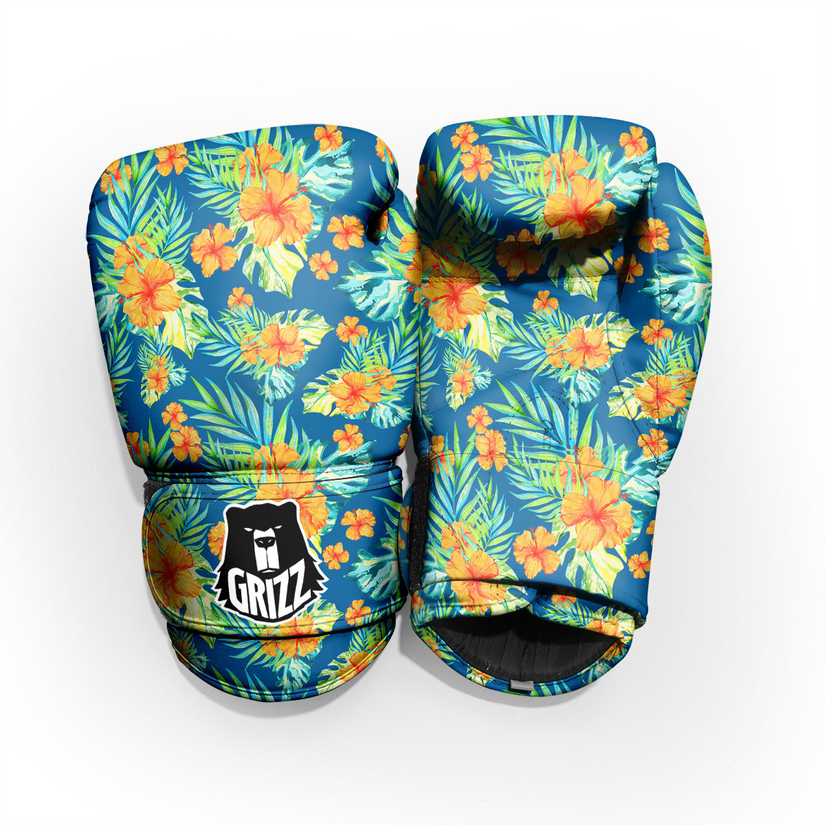 Tropical Hawaiian Blue Orange Print Pattern Sparring Gloves-grizzshop