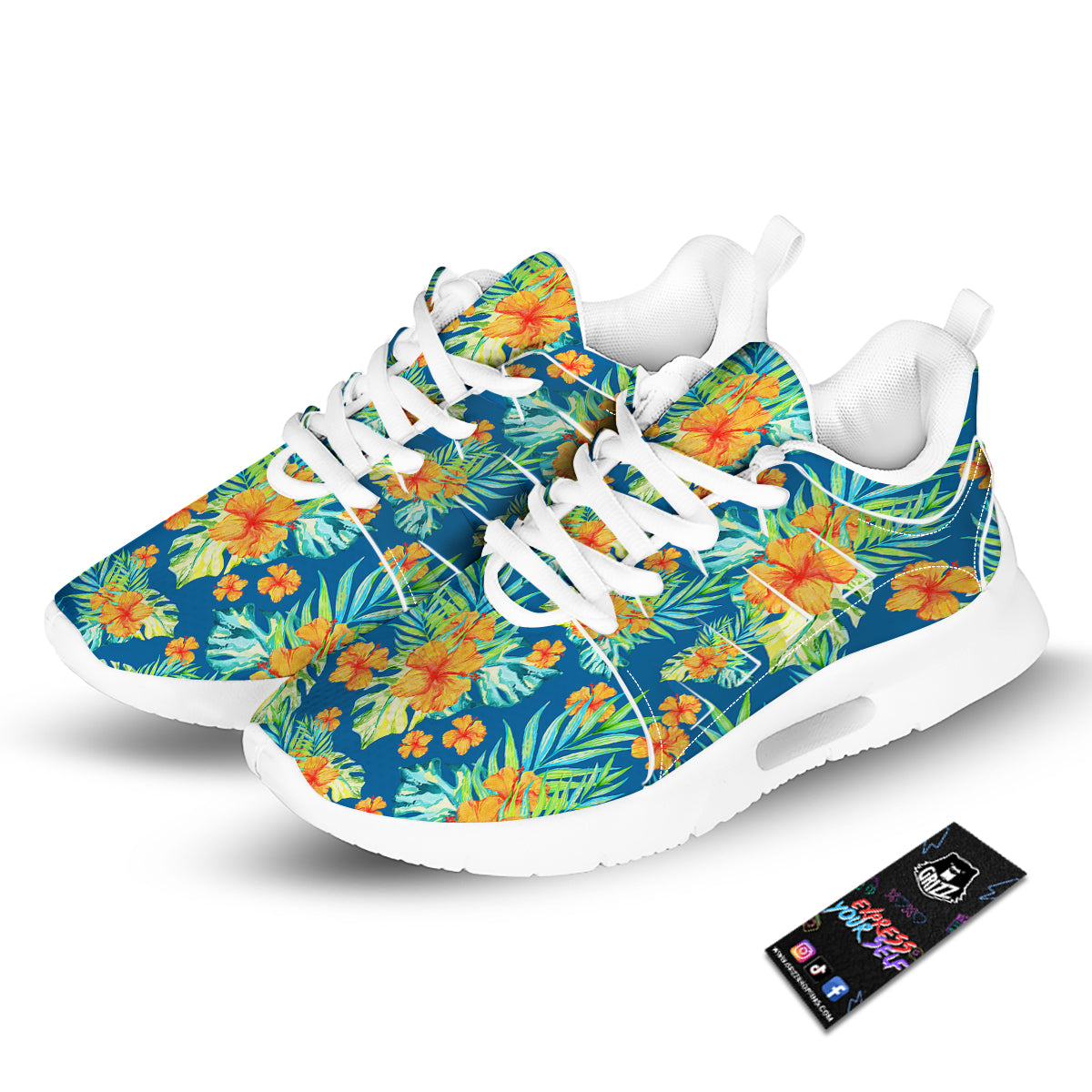 Tropical Hawaiian Blue Orange Print Pattern Tennis Shoes-grizzshop