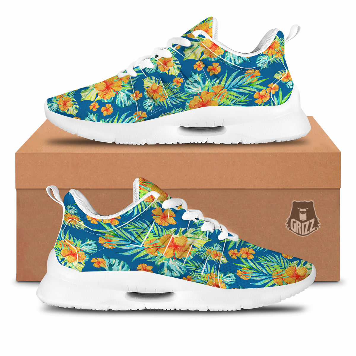 Tropical Hawaiian Blue Orange Print Pattern Tennis Shoes-grizzshop