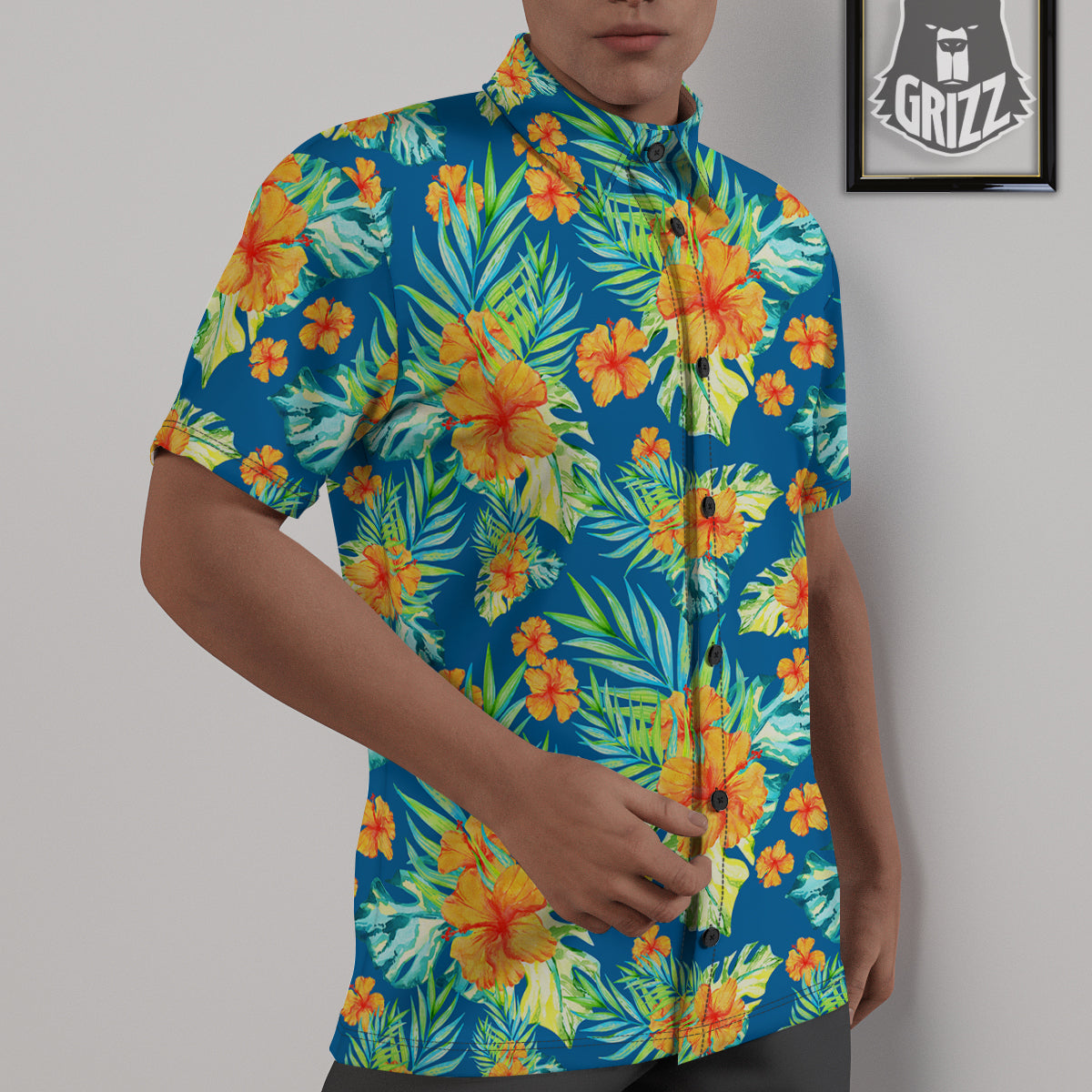 Tropical Hawaiian Blue Orange Print Pattern Untucked Shirts-grizzshop