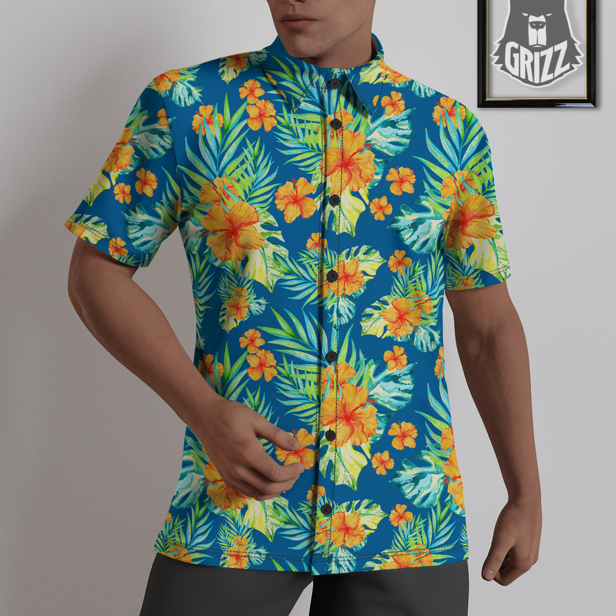 Tropical Hawaiian Blue Orange Print Pattern Untucked Shirts-grizzshop