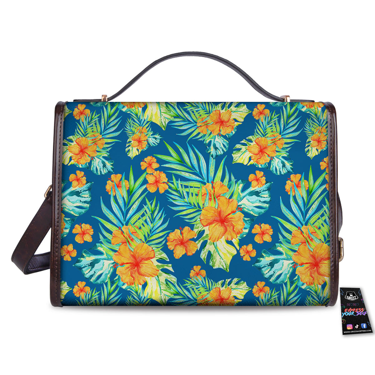 Tropical Hawaiian Blue Orange Print Pattern Women's Satchel Bag-grizzshop
