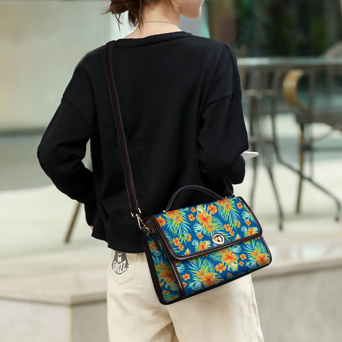 Tropical Hawaiian Blue Orange Print Pattern Women's Satchel Bag-grizzshop