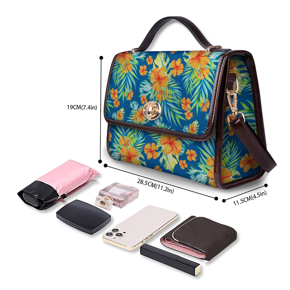 Tropical Hawaiian Blue Orange Print Pattern Women's Satchel Bag-grizzshop