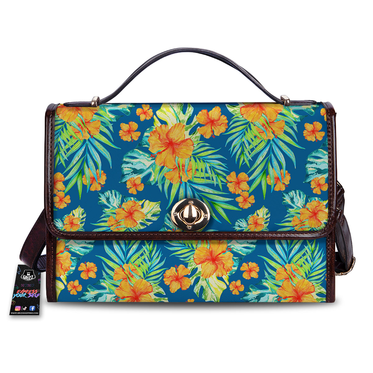 Tropical Hawaiian Blue Orange Print Pattern Women's Satchel Bag-grizzshop