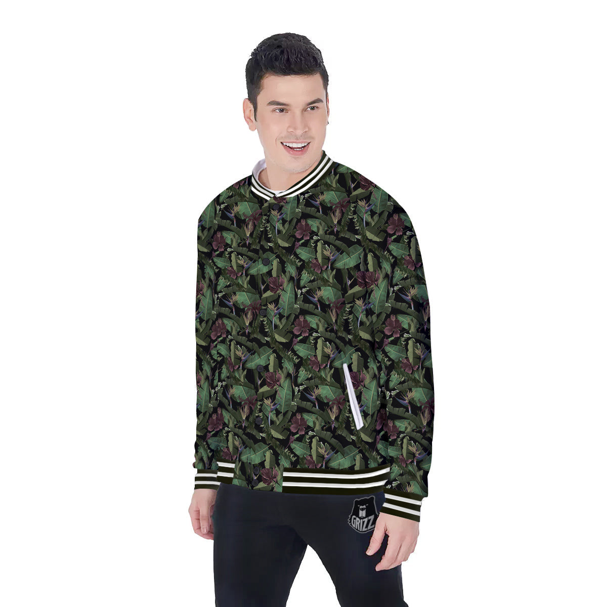 Tropical Hawaiian Dark Print Pattern Baseball Jacket-grizzshop