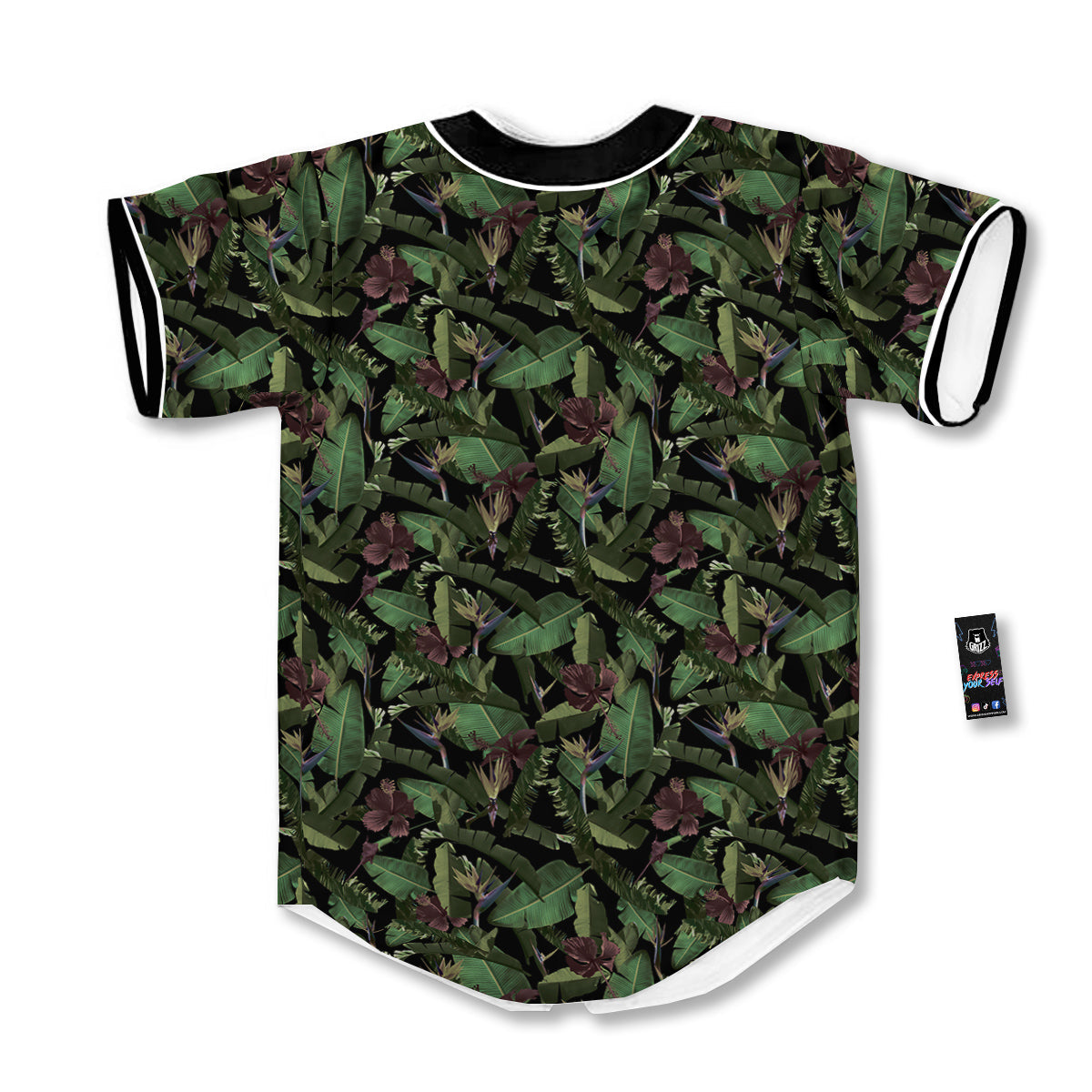 Tropical Hawaiian Dark Print Pattern Baseball Jersey-grizzshop
