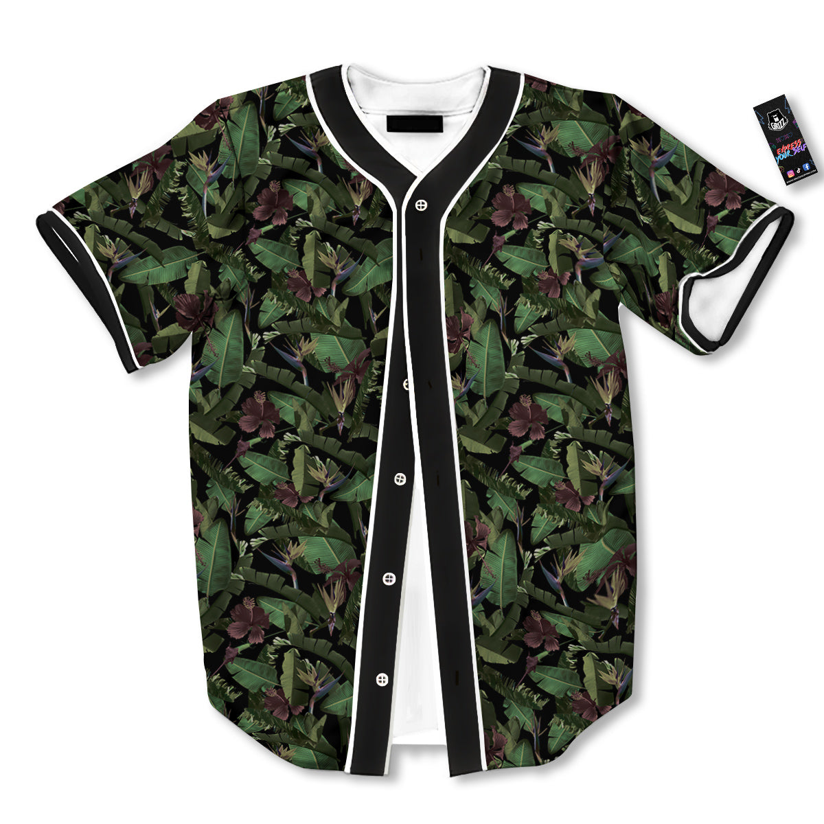 Tropical Hawaiian Dark Print Pattern Baseball Jersey-grizzshop