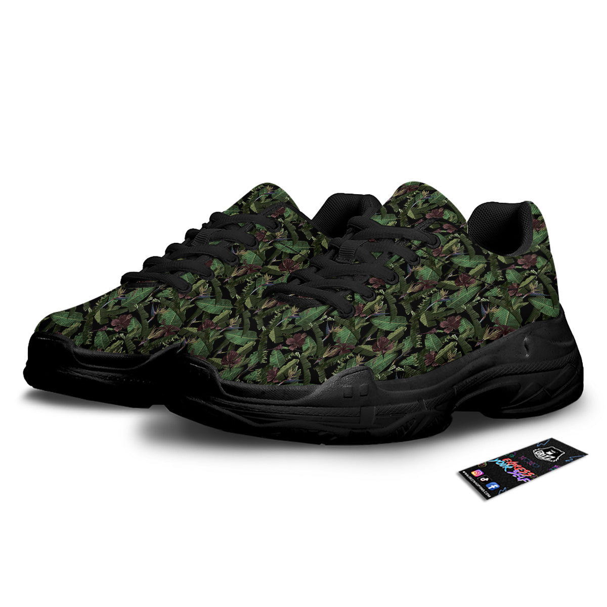 Tropical Hawaiian Dark Print Pattern Black Chunky Shoes-grizzshop