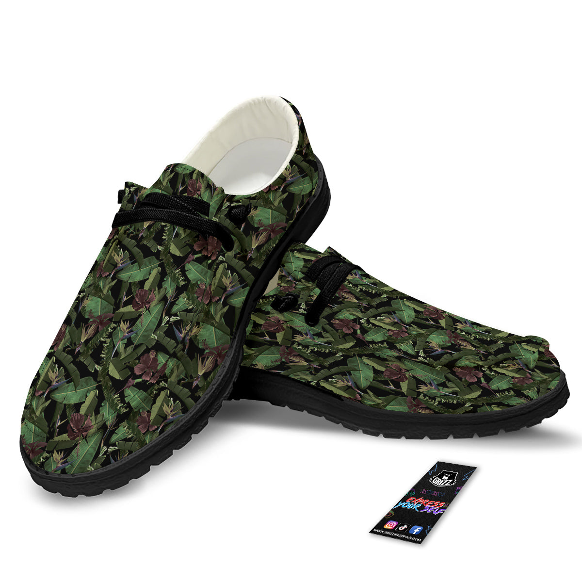Tropical Hawaiian Dark Print Pattern Black Loafers-grizzshop