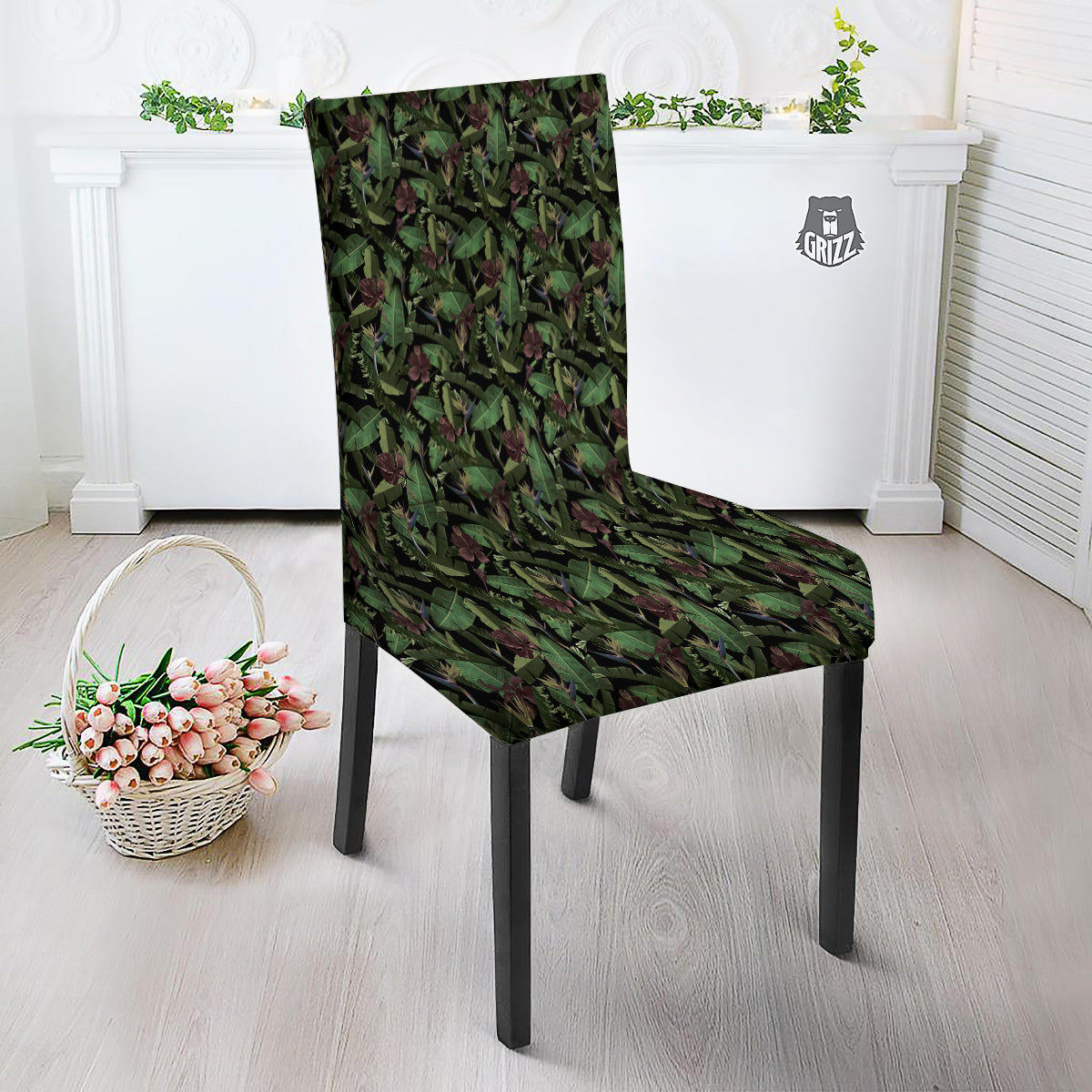 Tropical Hawaiian Dark Print Pattern Dining Chair Slipcover-grizzshop