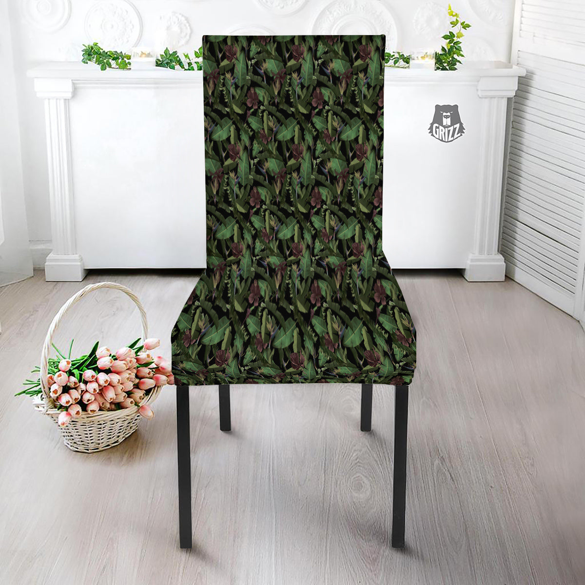 Tropical Hawaiian Dark Print Pattern Dining Chair Slipcover-grizzshop