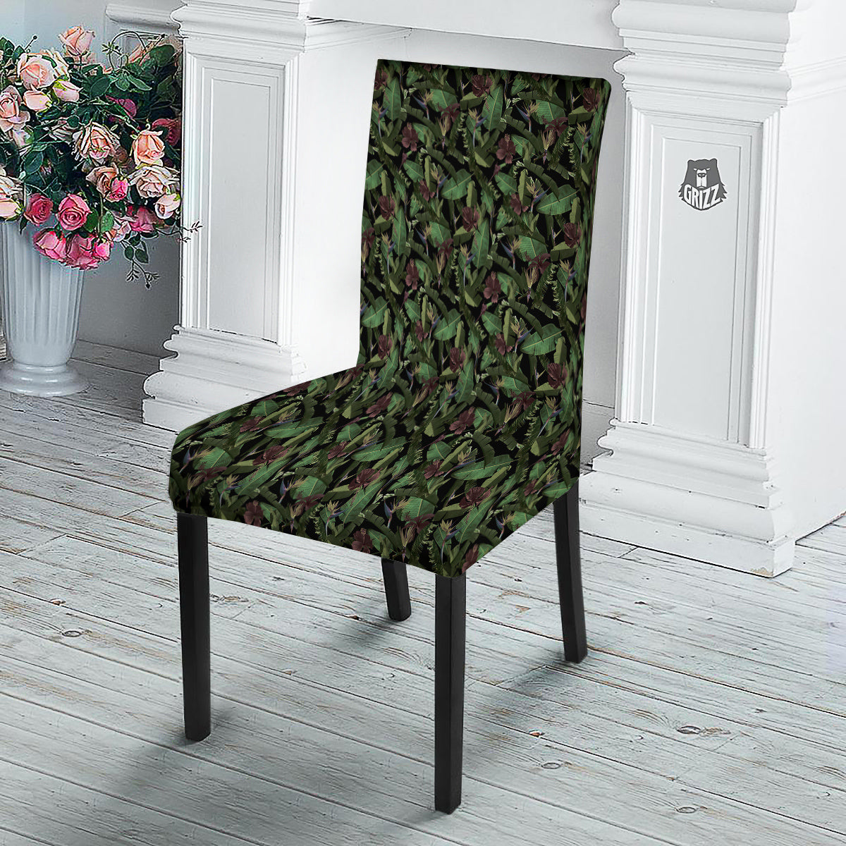 Tropical Hawaiian Dark Print Pattern Dining Chair Slipcover-grizzshop