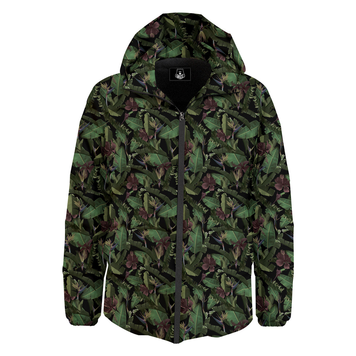 Tropical Hawaiian Dark Print Pattern Down Jacket-grizzshop