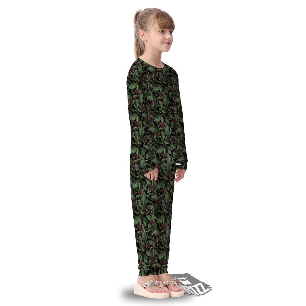 Tropical Hawaiian Dark Print Pattern Kid's Pajamas-grizzshop