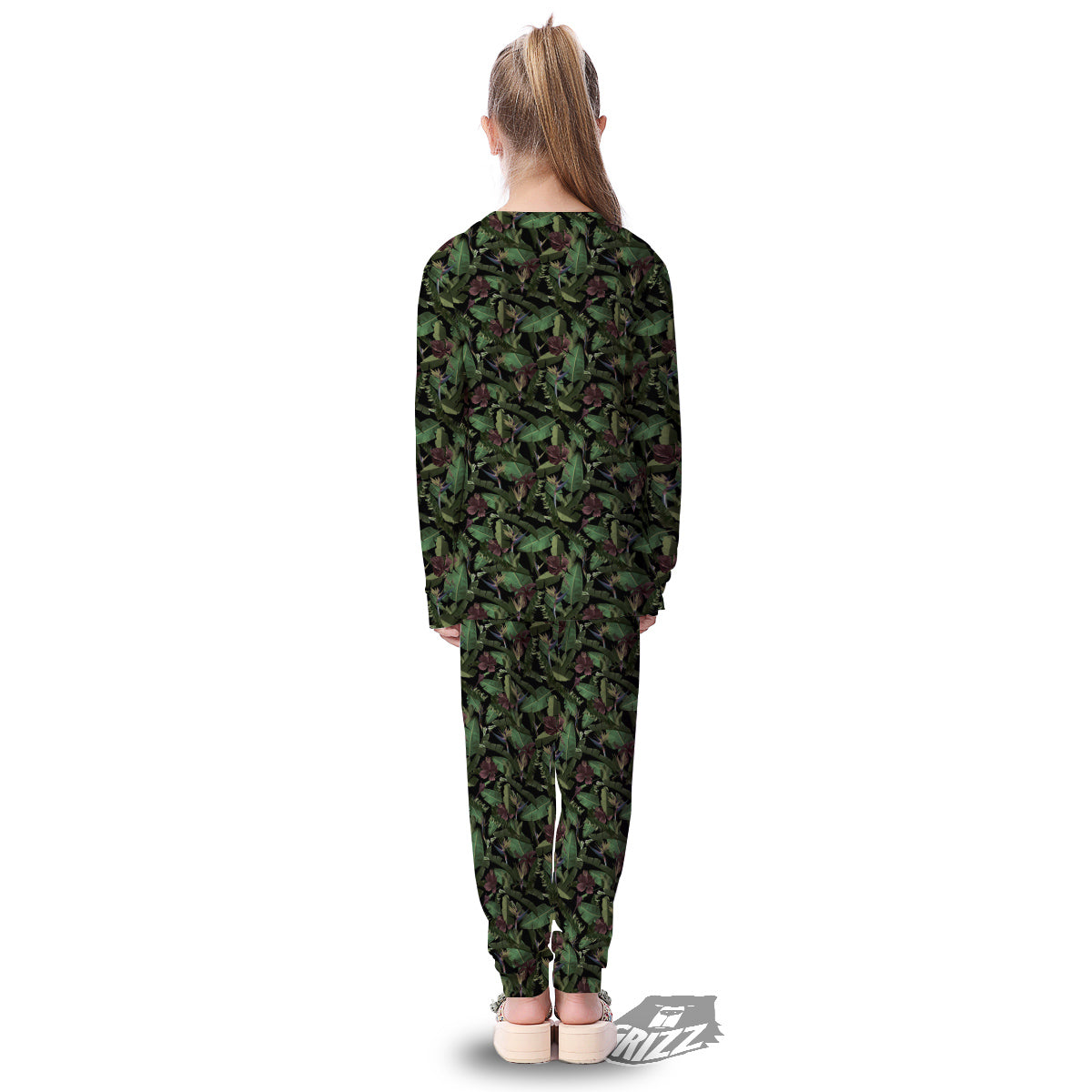Tropical Hawaiian Dark Print Pattern Kid's Pajamas-grizzshop