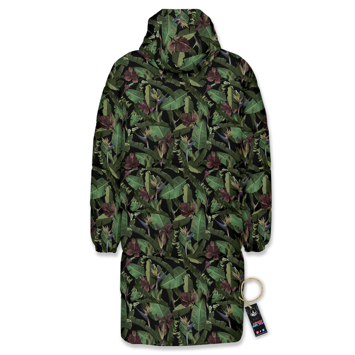 Tropical Hawaiian Dark Print Pattern Long Down Jacket-grizzshop