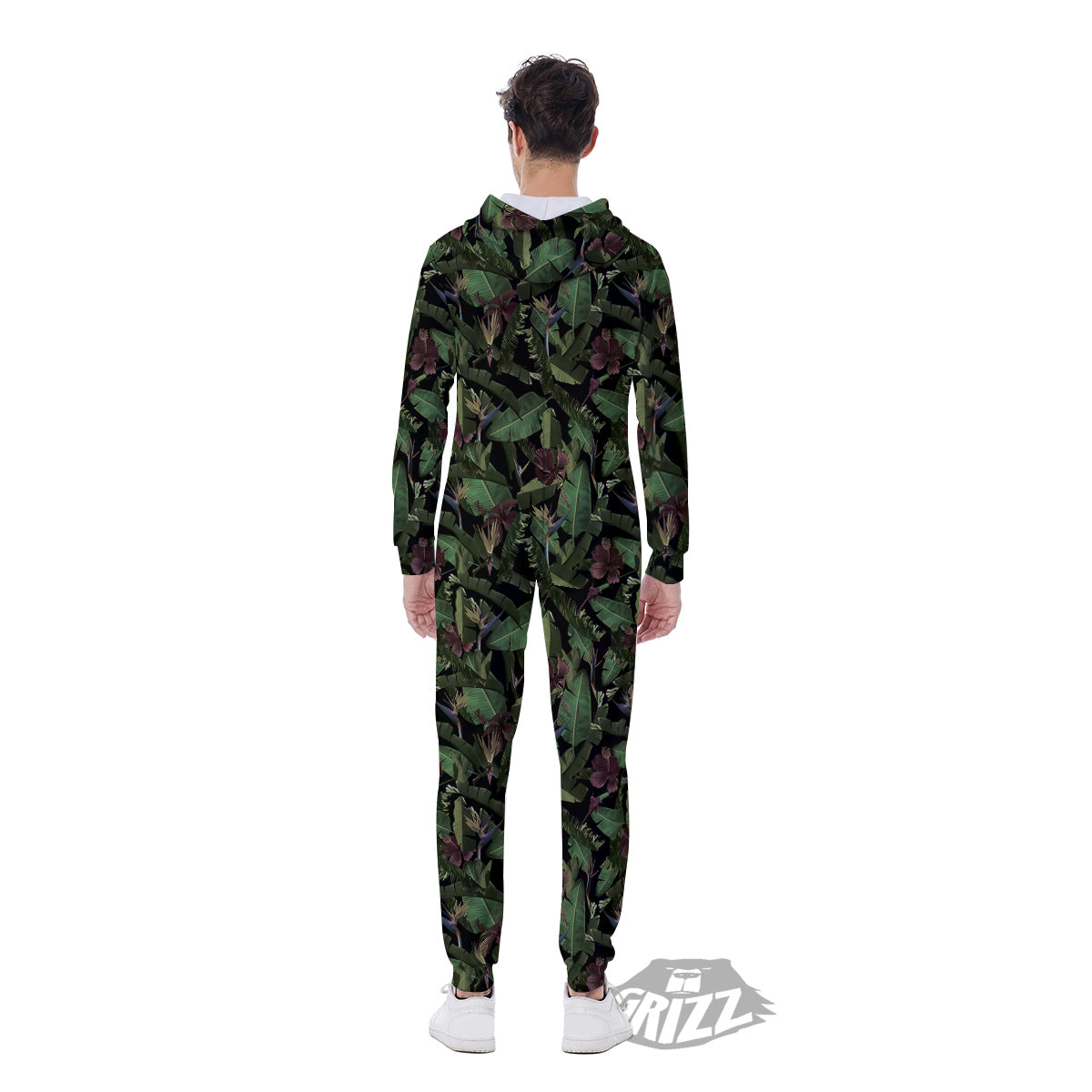 Tropical Hawaiian Dark Print Pattern Men's Jumpsuit-grizzshop