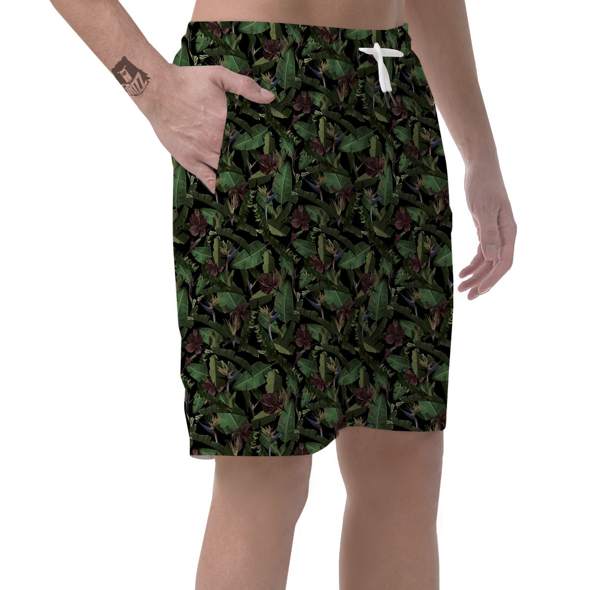Tropical Hawaiian Dark Print Pattern Men's Shorts-grizzshop