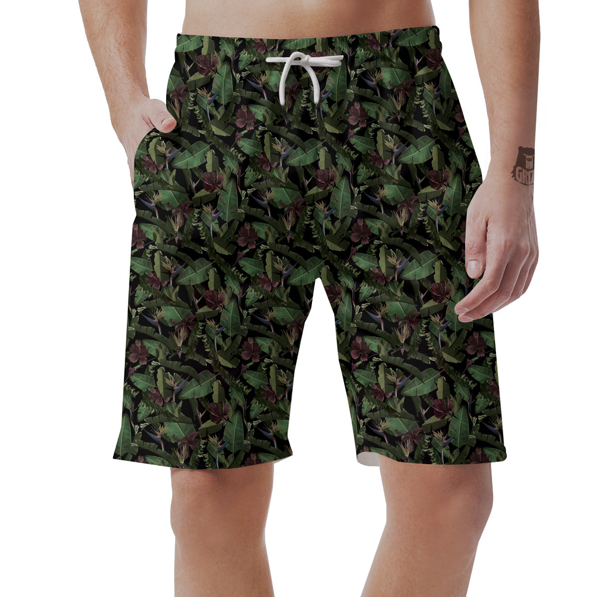 Tropical Hawaiian Dark Print Pattern Men's Shorts-grizzshop
