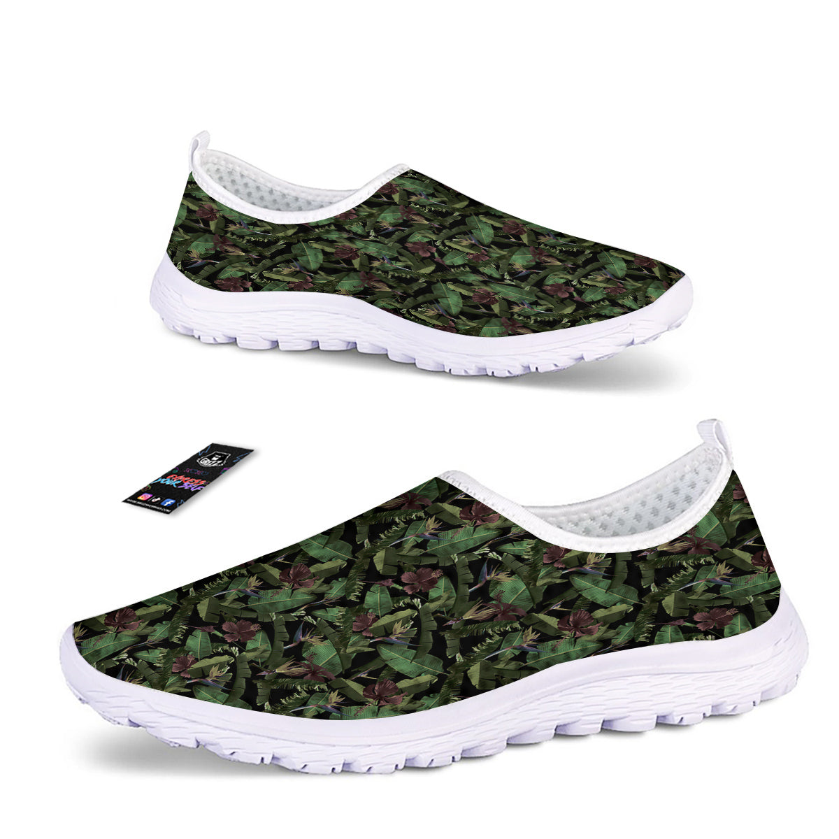 Tropical Hawaiian Dark Print Pattern Nurse Shoes-grizzshop