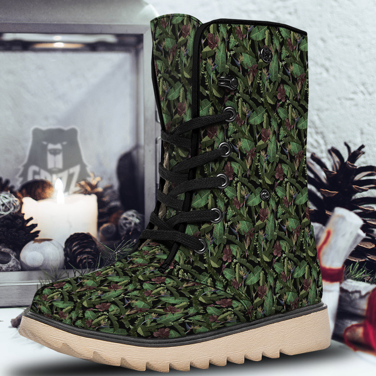 Tropical Hawaiian Dark Print Pattern Snow Boots-grizzshop