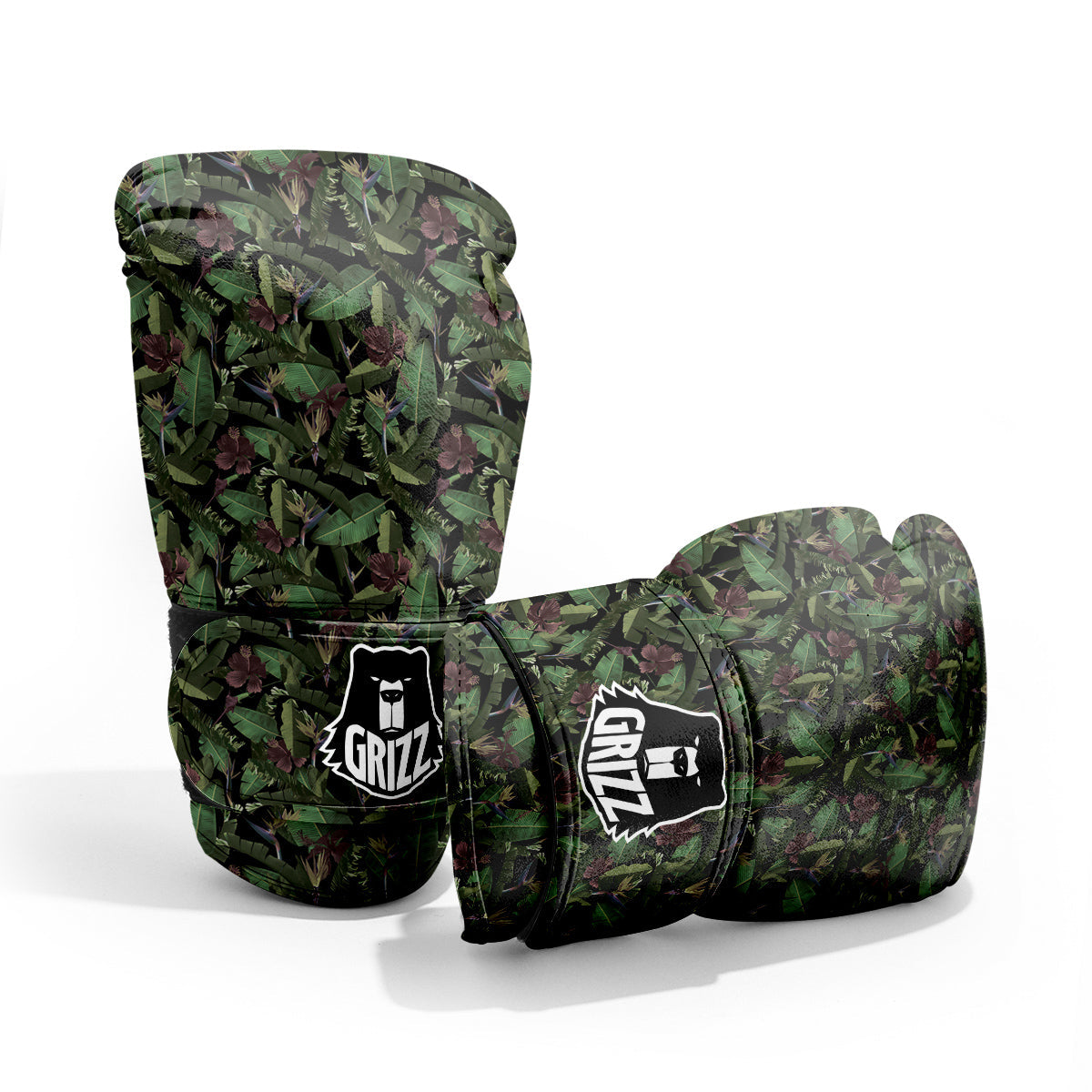 Tropical Hawaiian Dark Print Pattern Sparring Gloves-grizzshop