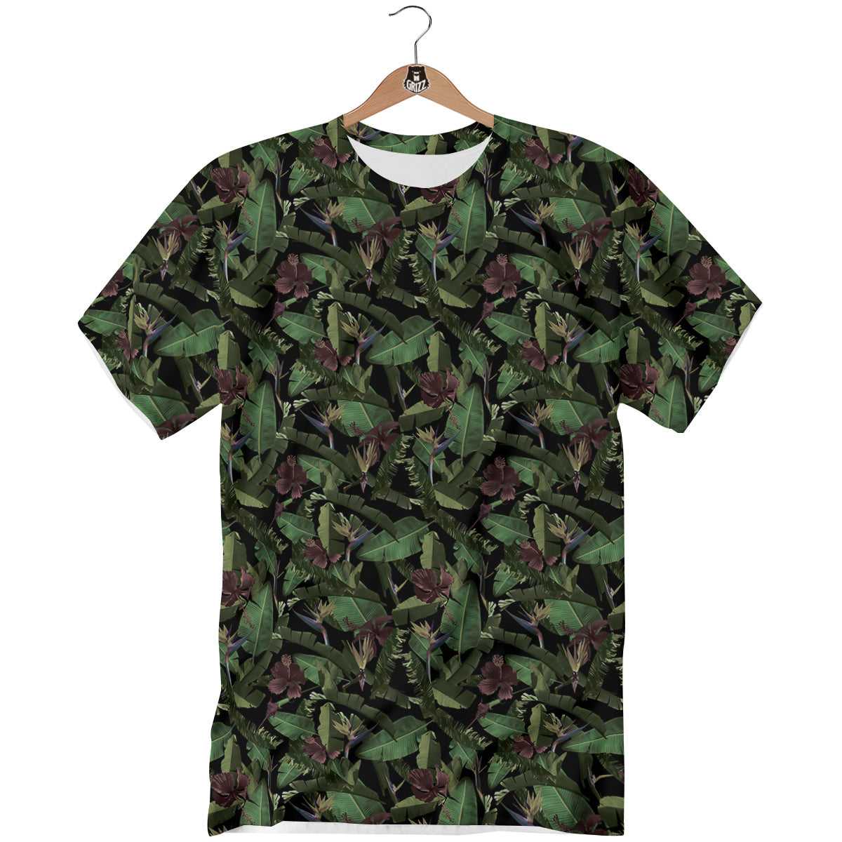 Tropical Hawaiian Dark Print Pattern T-Shirt-grizzshop