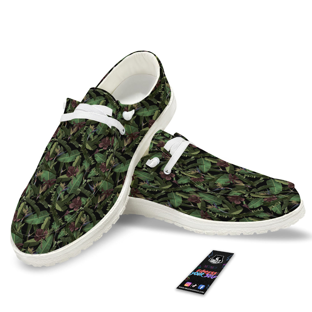Tropical Hawaiian Dark Print Pattern White Loafers-grizzshop