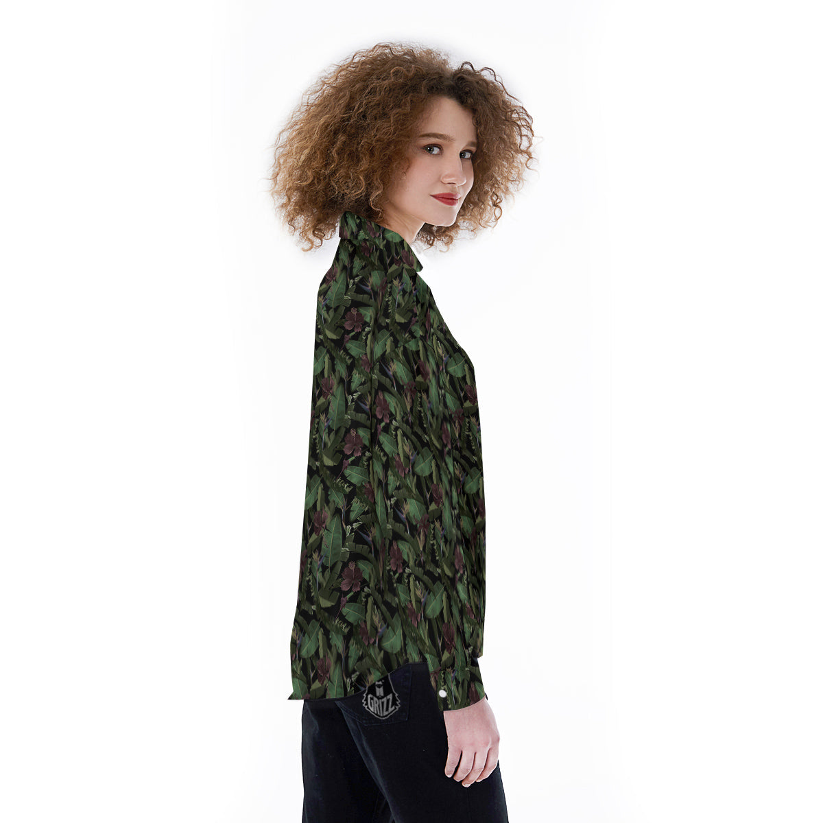 Tropical Hawaiian Dark Print Pattern Women's Long Sleeve Shirts-grizzshop