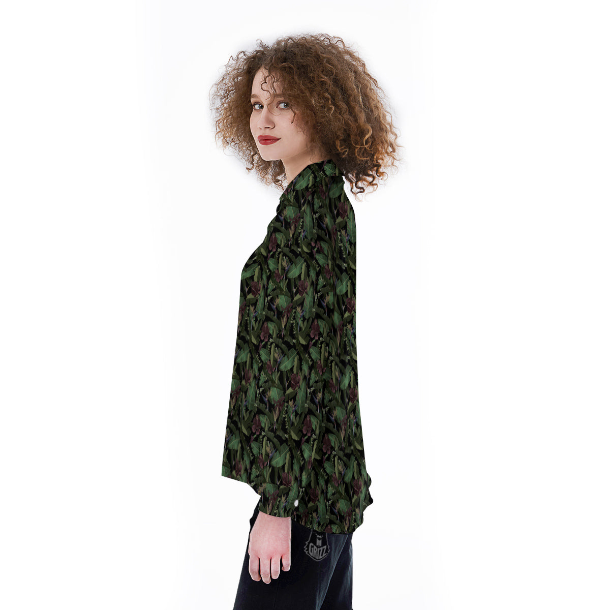 Tropical Hawaiian Dark Print Pattern Women's Long Sleeve Shirts-grizzshop