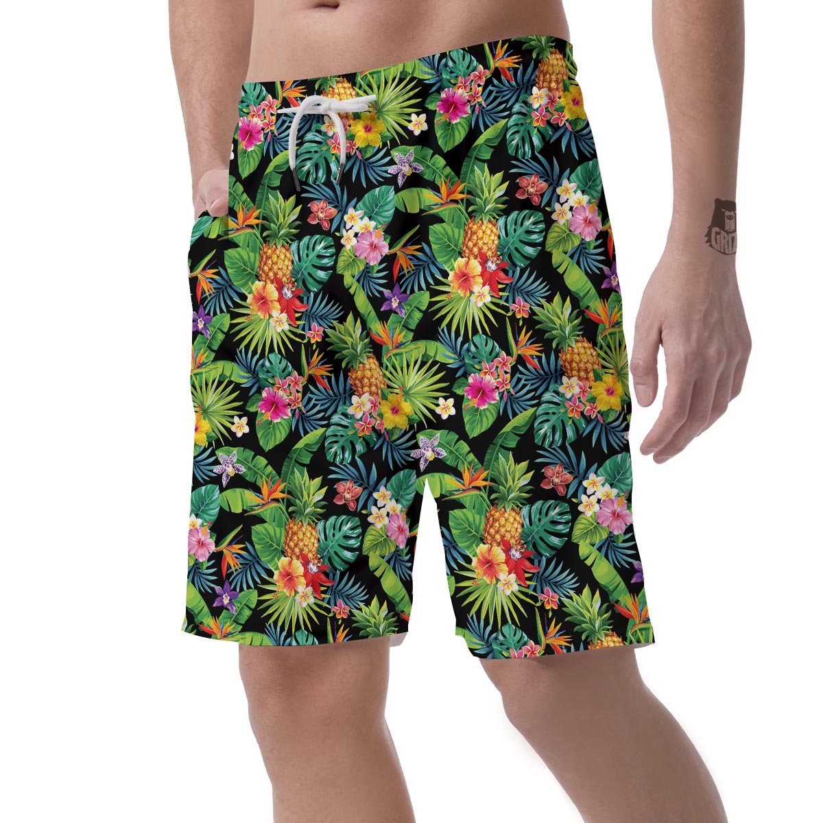 Tropical Hawaiian Floral Print Men's Shorts-grizzshop