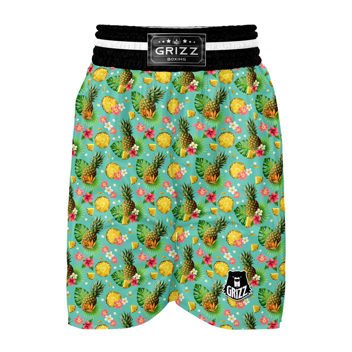 Tropical Hawaiian Hibiscus Pineapple Print Boxing Shorts-grizzshop