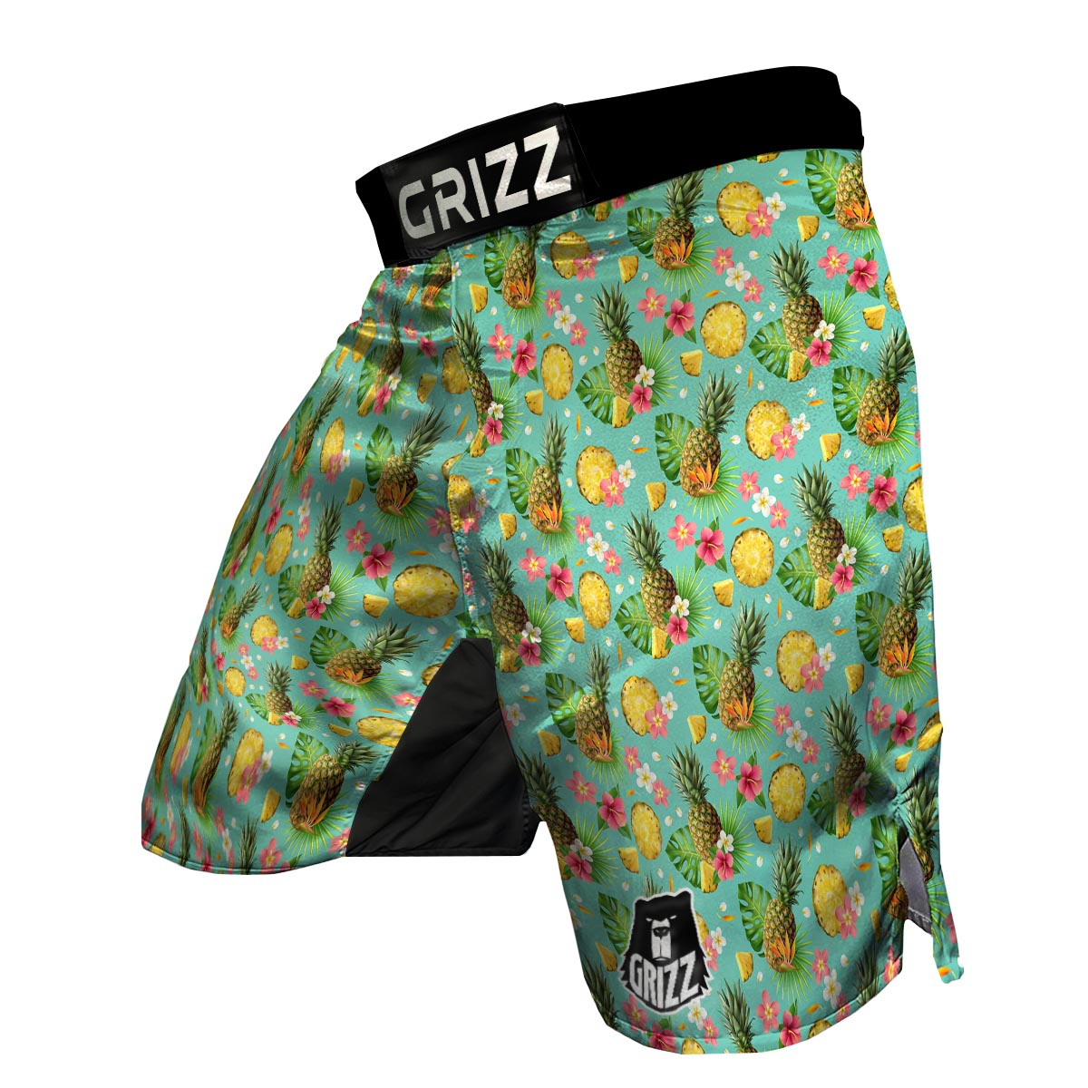 Tropical Hawaiian Hibiscus Pineapple Print MMA Shorts-grizzshop