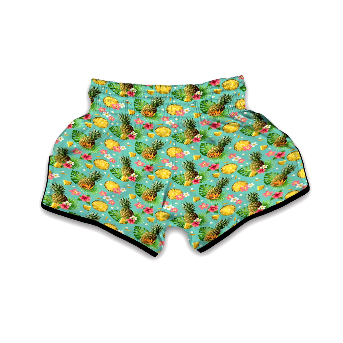 Tropical Hawaiian Hibiscus Pineapple Print Muay Thai Boxing Shorts-grizzshop