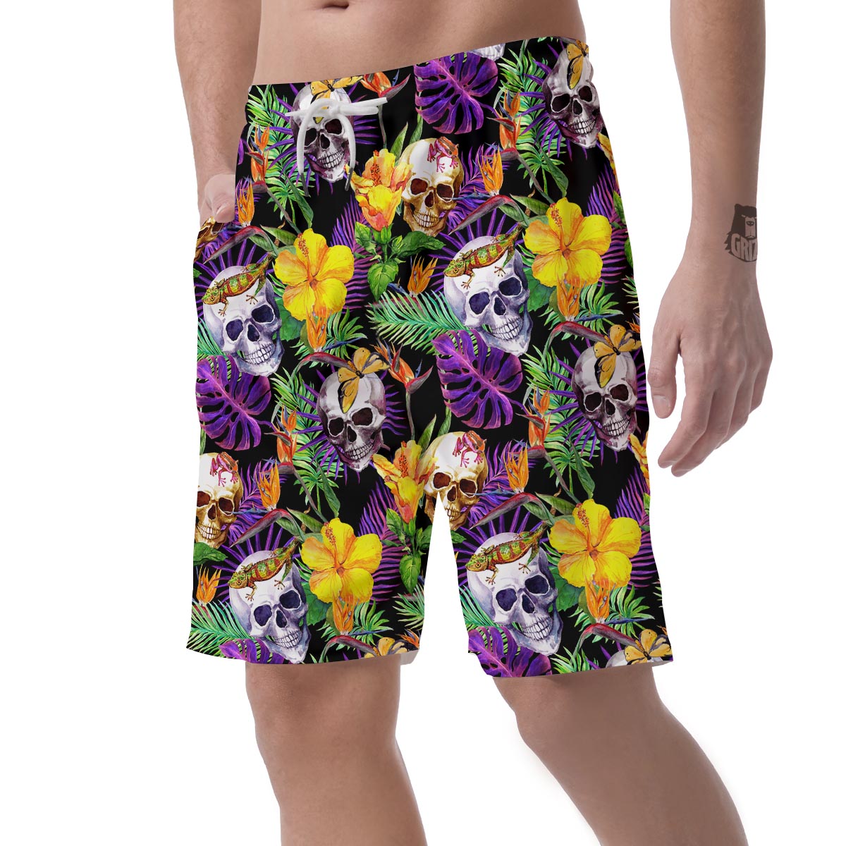 Tropical Hawaiian Skull Men's Shorts-grizzshop