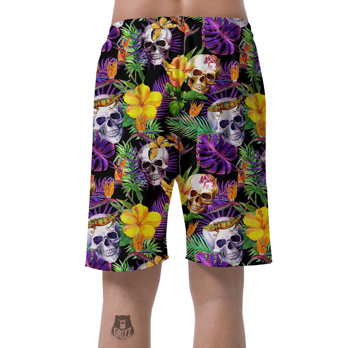 Tropical Hawaiian Skull Men's Shorts-grizzshop