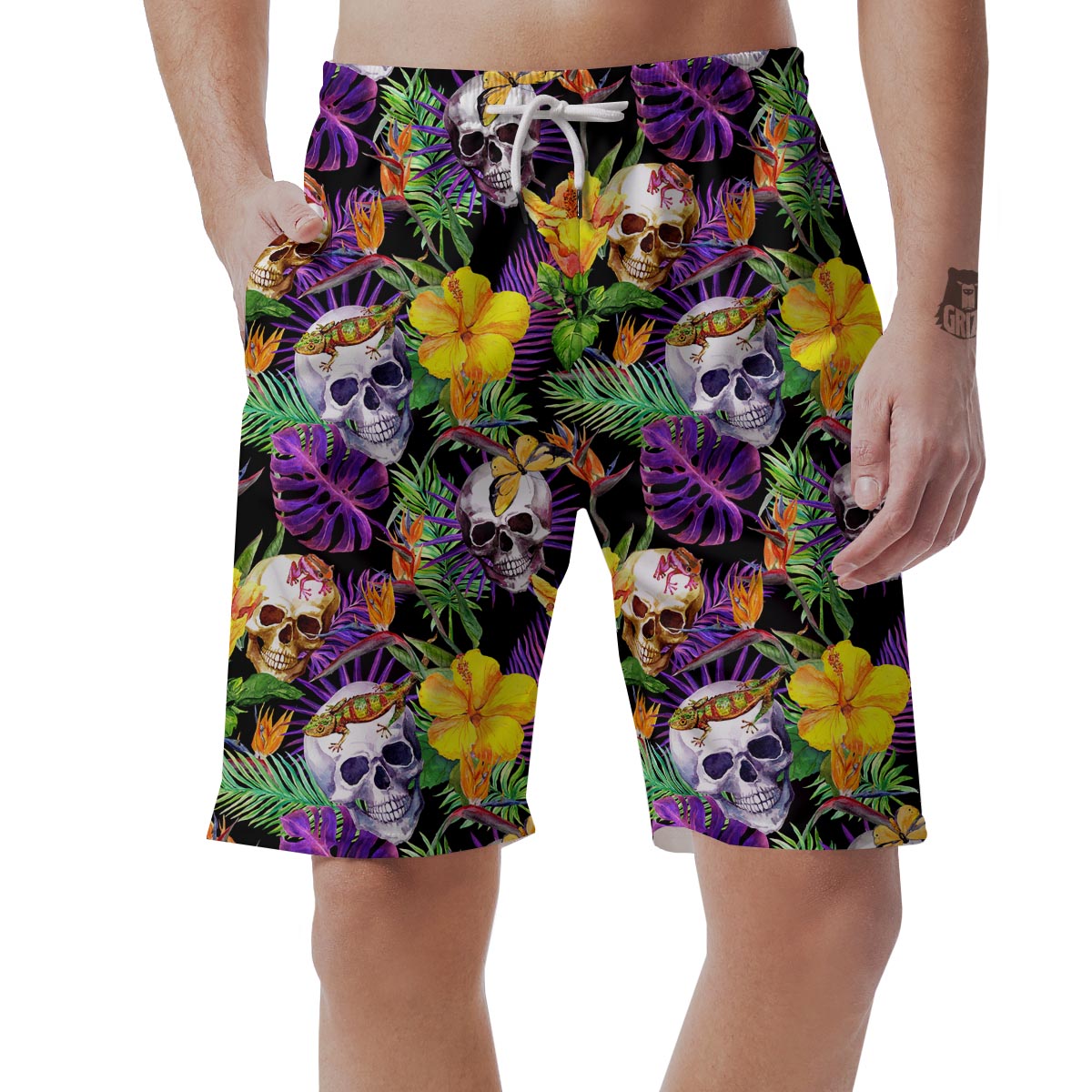 Tropical Hawaiian Skull Men's Shorts-grizzshop