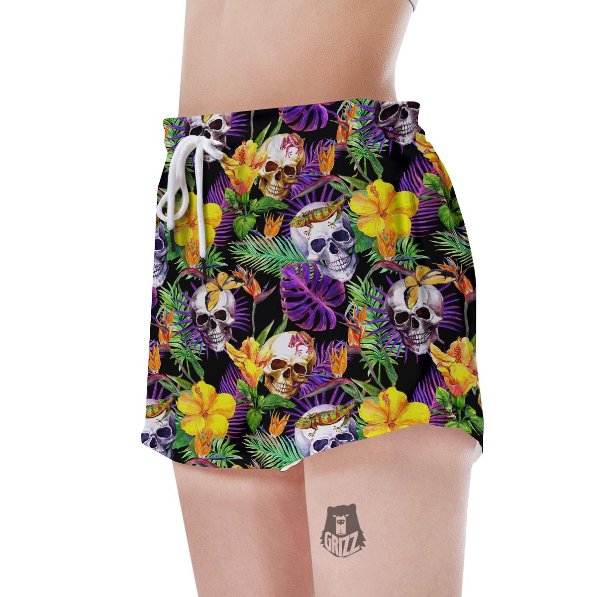 Tropical Hawaiian Skull Women's Shorts-grizzshop