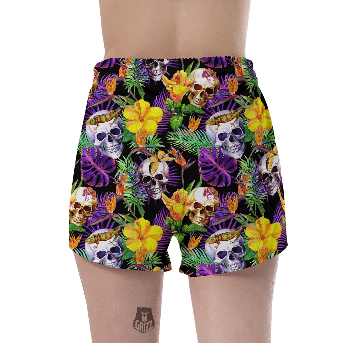 Tropical Hawaiian Skull Women's Shorts-grizzshop