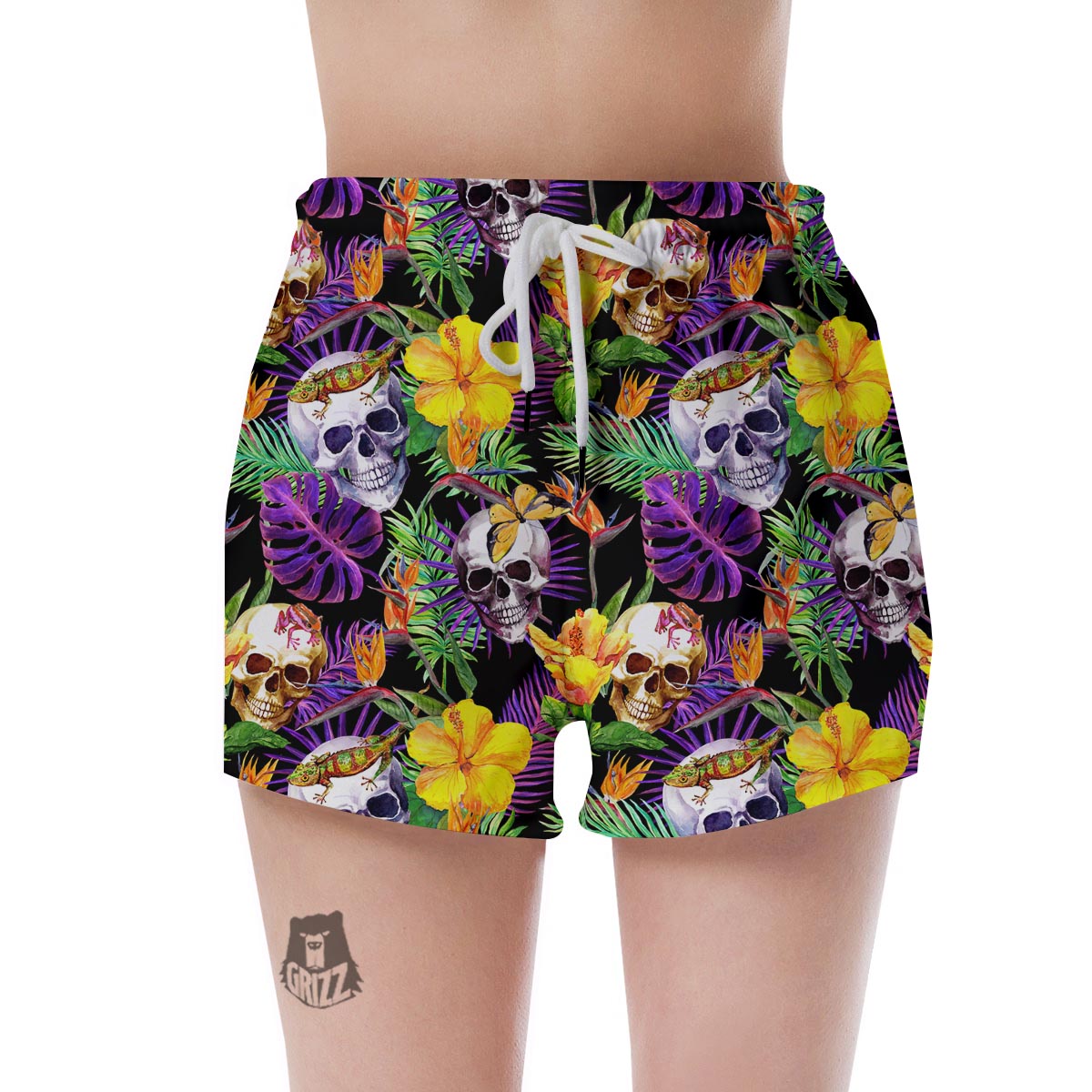Tropical Hawaiian Skull Women's Shorts-grizzshop