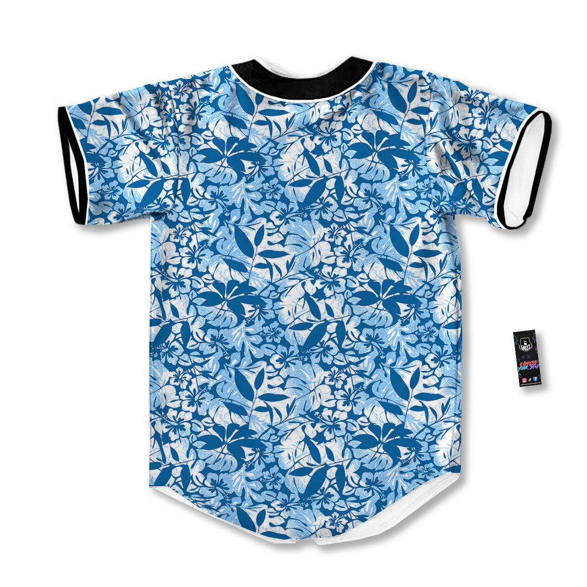 Tropical Hibiscus Blue Print Pattern Baseball Jersey-grizzshop