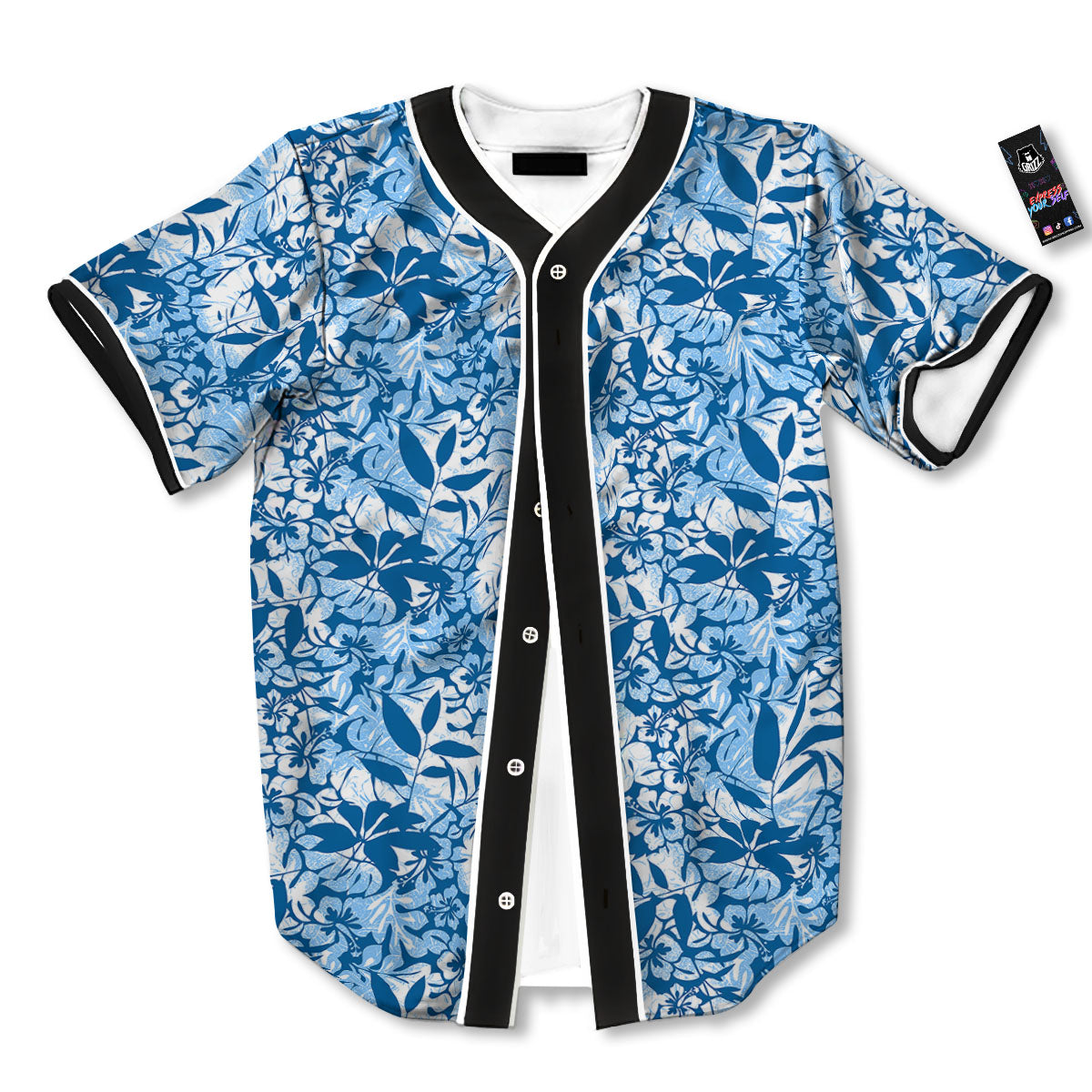 Tropical Hibiscus Blue Print Pattern Baseball Jersey-grizzshop