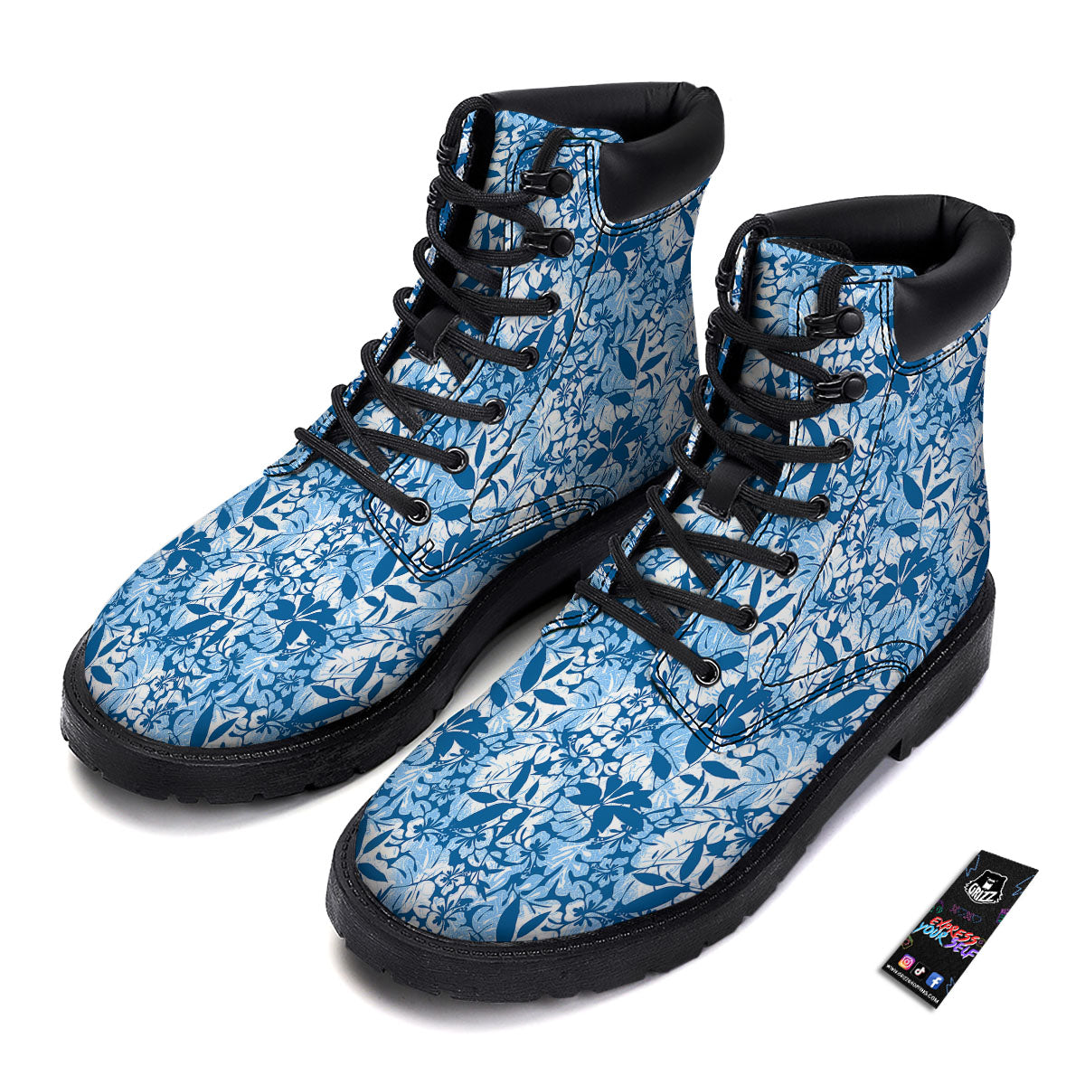 Tropical Hibiscus Blue Print Pattern Boots-grizzshop