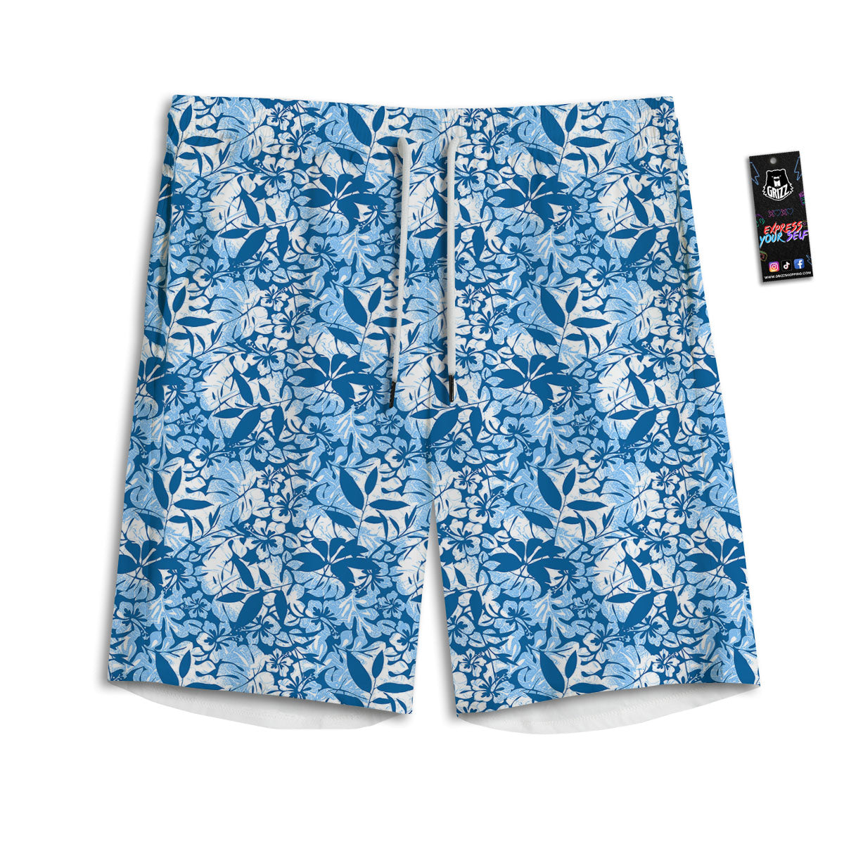 Tropical Hibiscus Blue Print Pattern Men's Athletic Shorts
