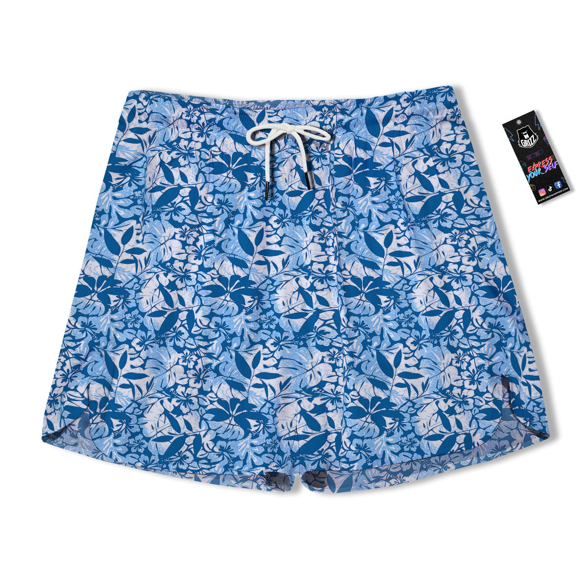 Tropical Hibiscus Blue Print Pattern Men's Running Shorts-grizzshop