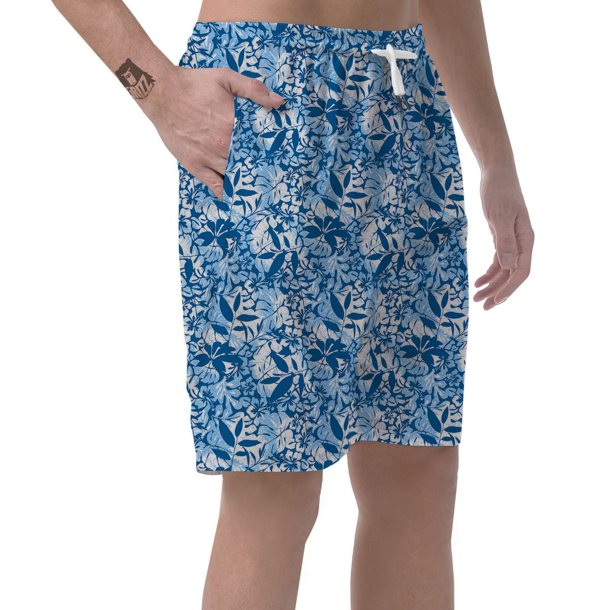 Tropical Hibiscus Blue Print Pattern Men's Shorts-grizzshop
